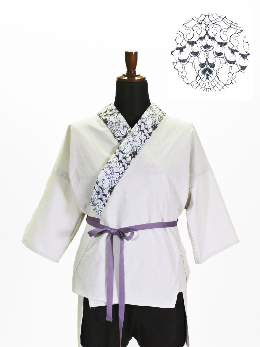衿付半襦袢 グレー アイラッシュレース (グレー×シロクロ)F